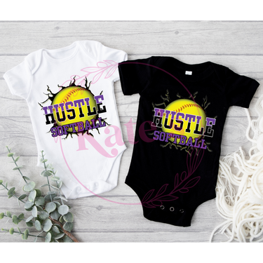Hustle Softball Cracked Onesies